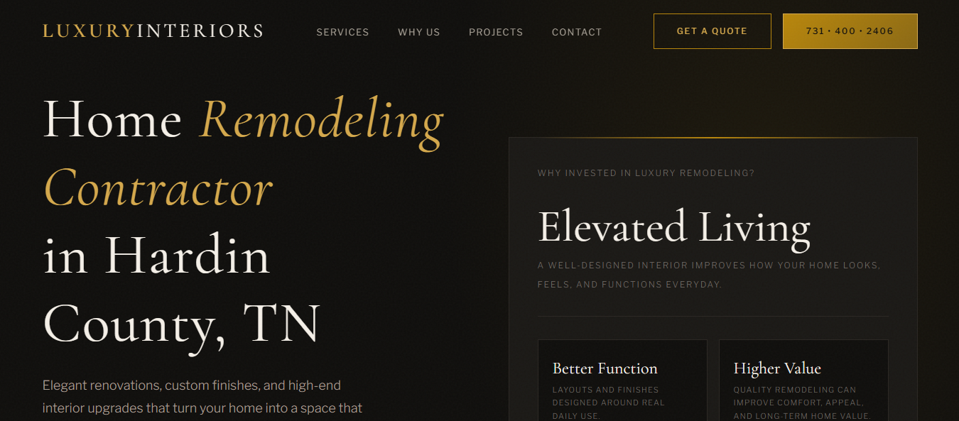 Luxury Interiors and Remodeling website homepage preview